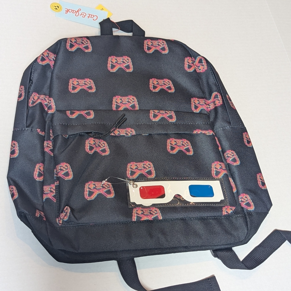 Cat & Jack 3D Graphic Backpack with 3D Glasses - Black/Red (New with Tags)